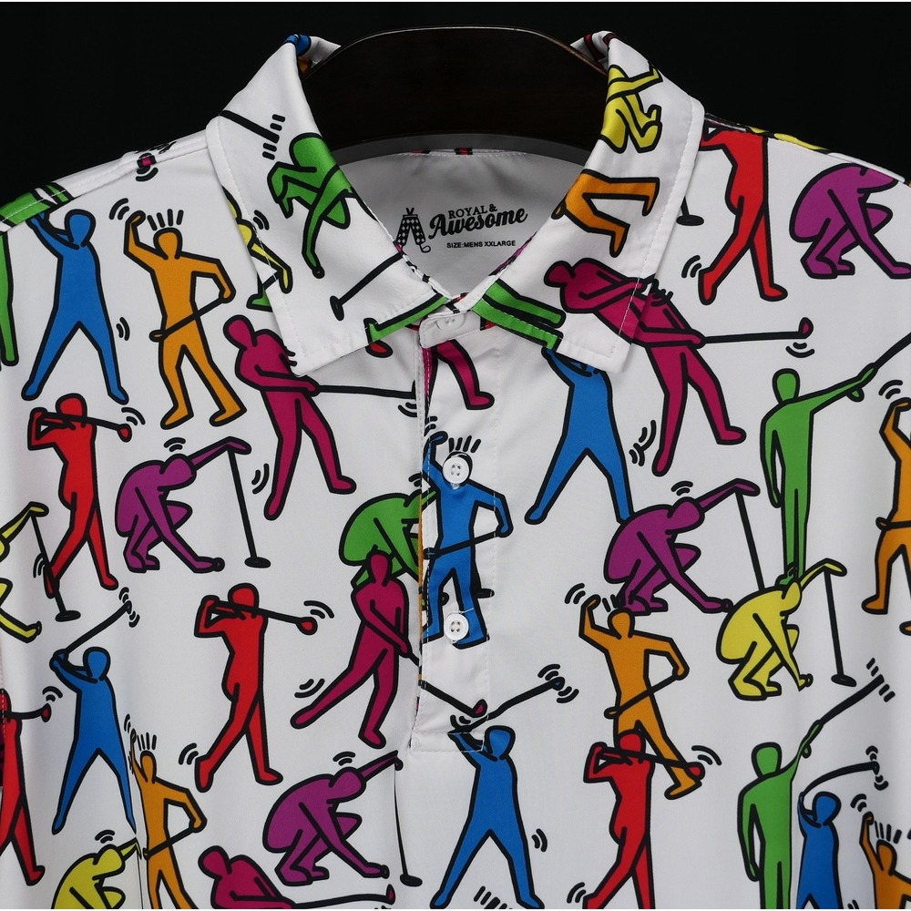 Royal & Awesome Polo Mens 2XL Keith‎ Haring Style Golf Swing Pop Art